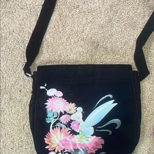 Elegant Black Messenger Bag with Floral Design